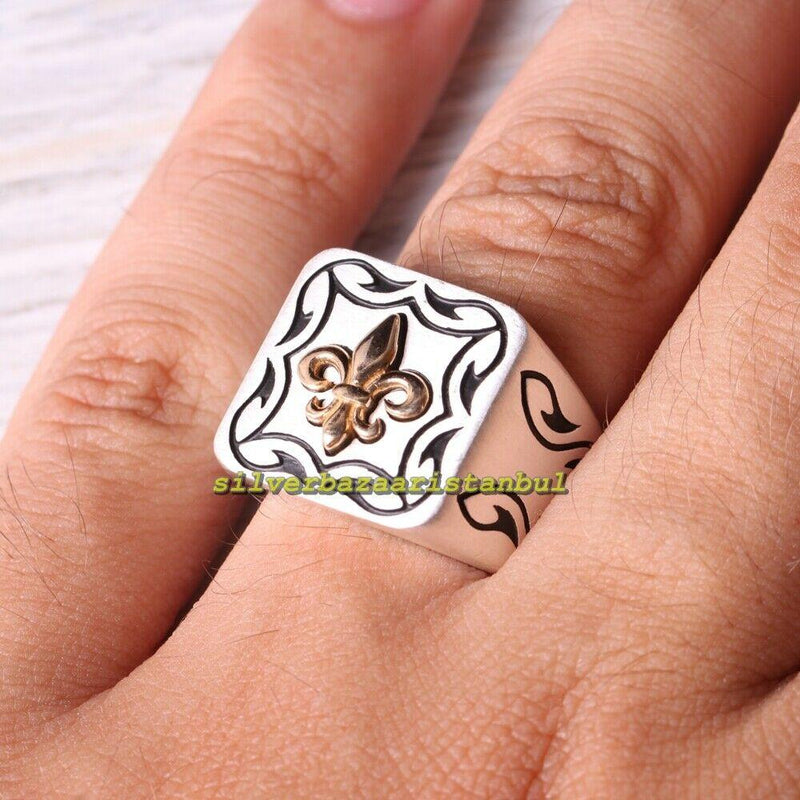 Fleur de lis Handmade 925 Sterling Silver Exclusive Mens Ring silverbazaaristanbul 