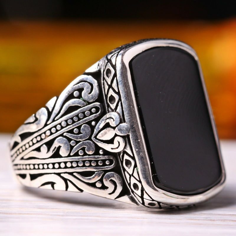 Fresh 925 Sterling Silver Black Onyx Stone Mens Ring silverbazaaristanbul 