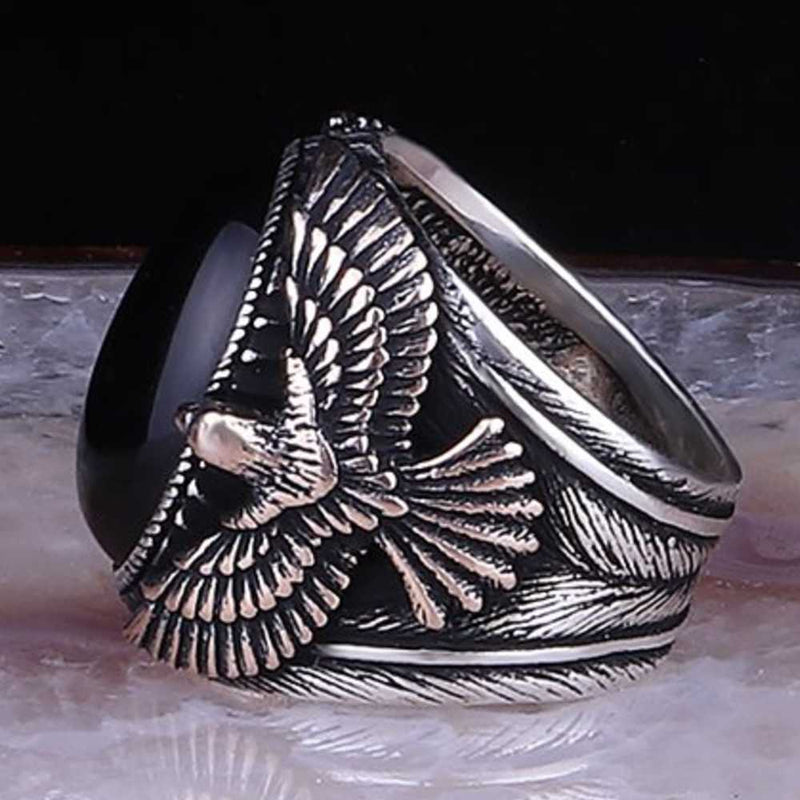 Copy of 925 Sterling Eagle Sapphire and Onyx Stone Mens Ring silverbazaaristanbul 