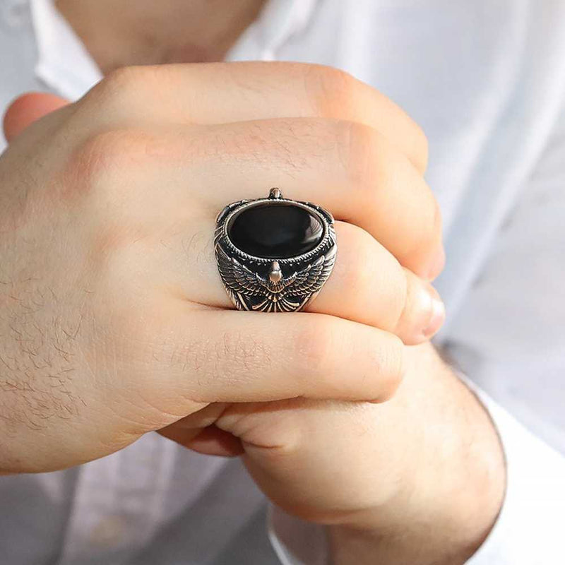 Copy of 925 Sterling Eagle Sapphire and Onyx Stone Mens Ring silverbazaaristanbul 