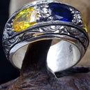 Hand Engraved 925 Sterling Silver Citrine and Sapphire Stone Mens Ring silverbazaaristanbul 