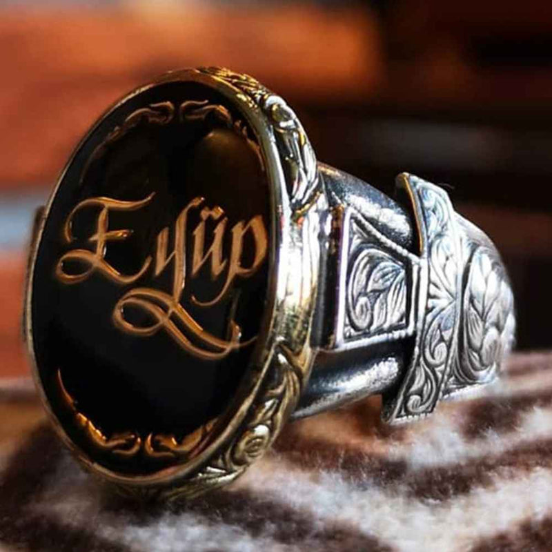 Hand Engraved Customizable Name 925 Sterling Silver Mens Ring silverbazaaristanbul 