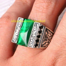 Handmade 925 sterling silver green emerald and black onyx stone mens silver ring silverbazaaristanbul 