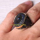 Handmade 925 Sterling Full Small Blue Sapphire Stone Mens Ring silverbazaaristanbul 