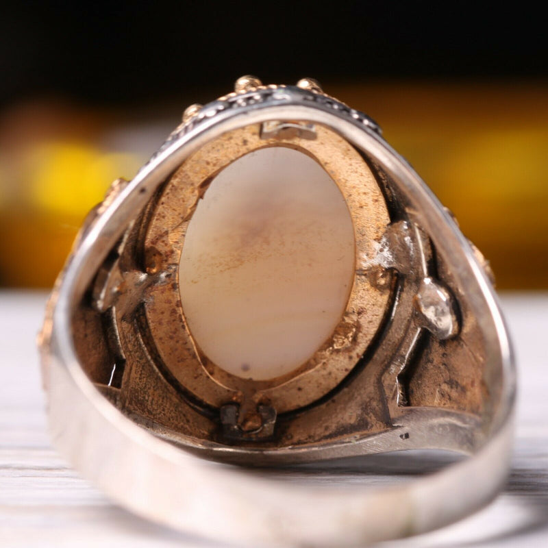 Handmade 925 Sterling Natural Yemeni Agate Aqeeq Mens Ring silverbazaaristanbul 