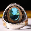 Handmade 925 Sterling Silver Aquamarine and Sapphire Stone Mens Ring silverbazaaristanbul 