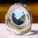 Handmade 925 Sterling Silver Bright Aquamarine Stone Mens Ring silverbazaaristanbul 