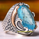 Handmade 925 Sterling Silver Bright Aquamarine Stone Mens Ring silverbazaaristanbul 