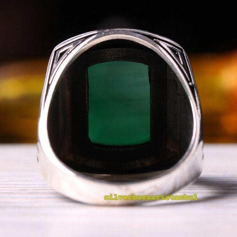 Handmade 925 Sterling Silver Custom Emerald Stone Green Mens Ring silverbazaaristanbul 