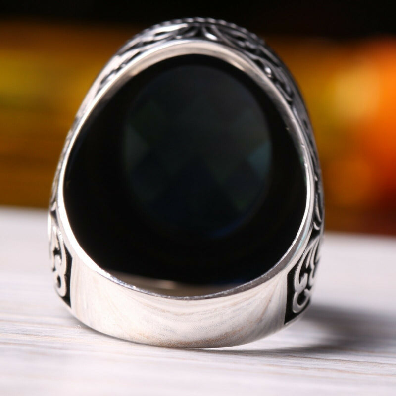 Handmade 925 Sterling Silver Facet Sapphire Stone Mens Ring silverbazaaristanbul 