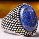 Handmade 925 Sterling Silver Full Natural Lapis Stone Luxury Mens Ring silverbazaaristanbul 