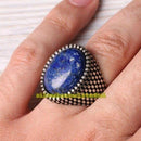 Handmade 925 Sterling Silver Full Natural Lapis Stone Luxury Mens Ring silverbazaaristanbul 