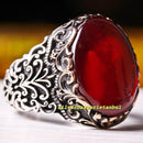 Handmade 925 Sterling Silver Red Agate Aqeeq Stone Mens Ring silverbazaaristanbul 