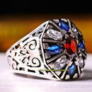 Handmade 925 Sterling Silver Round Multi Stone Mens Ring silverbazaaristanbul 