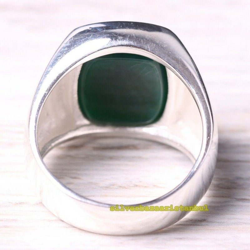 Handmade 925 Sterling Silver Simple Green Emerald Mens Ring silverbazaaristanbul 