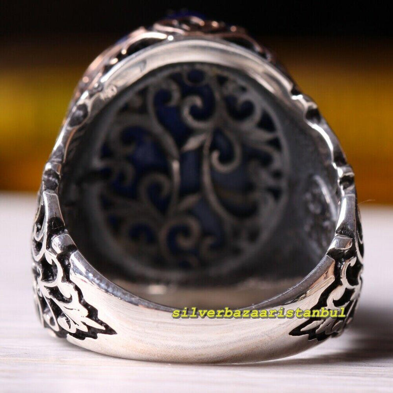 Handmade 925 Sterling Silver Turban Blue Sapphire Stone Mens Ring silverbazaaristanbul 