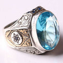 Handmade 925 Sterling Silver with Aquamarine Stone Mens Ring silverbazaaristanbul 