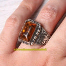 Handmade Natural Baltic Orange Amber 925 Sterling Silver Mens Ring silverbazaaristanbul 