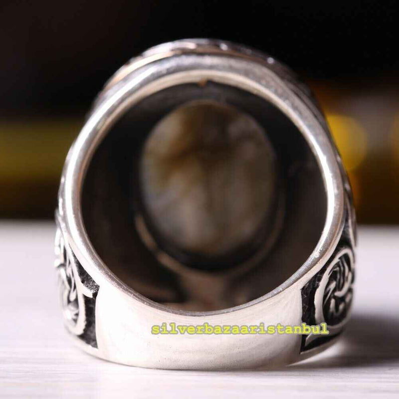 Heavy Natural Labradorite Stone 925 Sterling Silver Mens Ring silverbazaaristanbul 