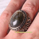 Heavy Natural Labradorite Stone 925 Sterling Silver Mens Ring silverbazaaristanbul 