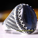 Labradorite and Sapphire Stone 925 Sterling Silver Mens Ring silverbazaaristanbul 