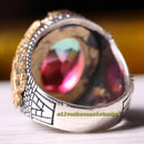 Luxury 925 Sterling Silver Red Green Tourmaline and Emerald Mens Ring silverbazaaristanbul 