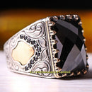 Luxury Black Faceted Onyx Stone Turkish 925 Sterling Silver Mens Ring silverbazaaristanbul 