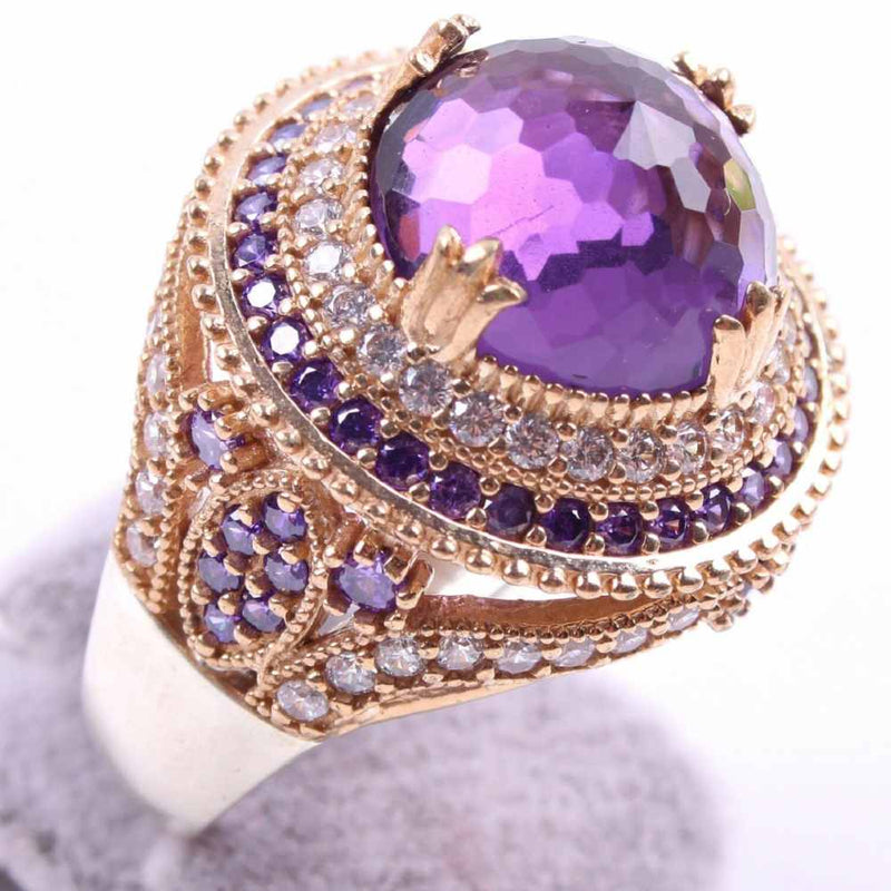 Luxury Cut Round Amethyst Stone 925 Sterling Silver Lady Ring silverbazaaristanbul 