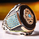 Luxury Jewelry 925 Sterling Onyx and Turquoise Multi Stone Mens Ring silverbazaaristanbul 