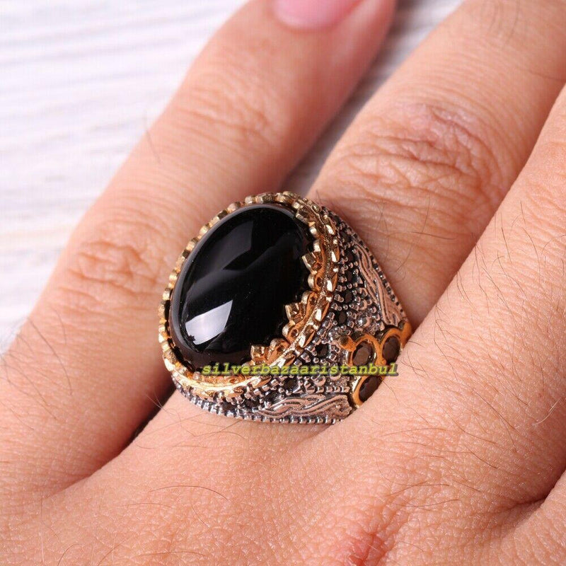 Mens Handmade Ring, Black Onyx Gemstone Ring, Men Sterling Silver Ring,  925k Silver Men Jewelry, Men Vintage Ring, Gift for Husband - Etsy