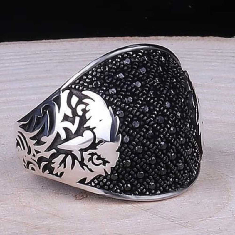 Micro Black Onyx Stone Eagle Style 925 Sterling Silver Mens Ring silverbazaaristanbul 