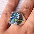 Multi Original Aquamarine Stone Luxury 925 Sterling Silver Mens Ring silverbazaaristanbul 