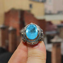 Natural Aquamarine Gemstone 925 Sterling Silver Best Mens Ring silverbazaaristanbul 