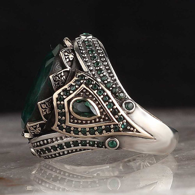 Natural Emerald Stone 925 Sterling Exclusive Nice Mens Ring silverbazaaristanbul 