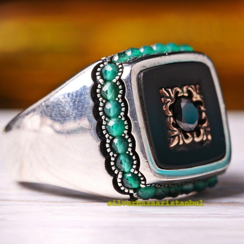 New Generation 925 Sterling Silver Emerald Stone Mens Ring silverbazaaristanbul 