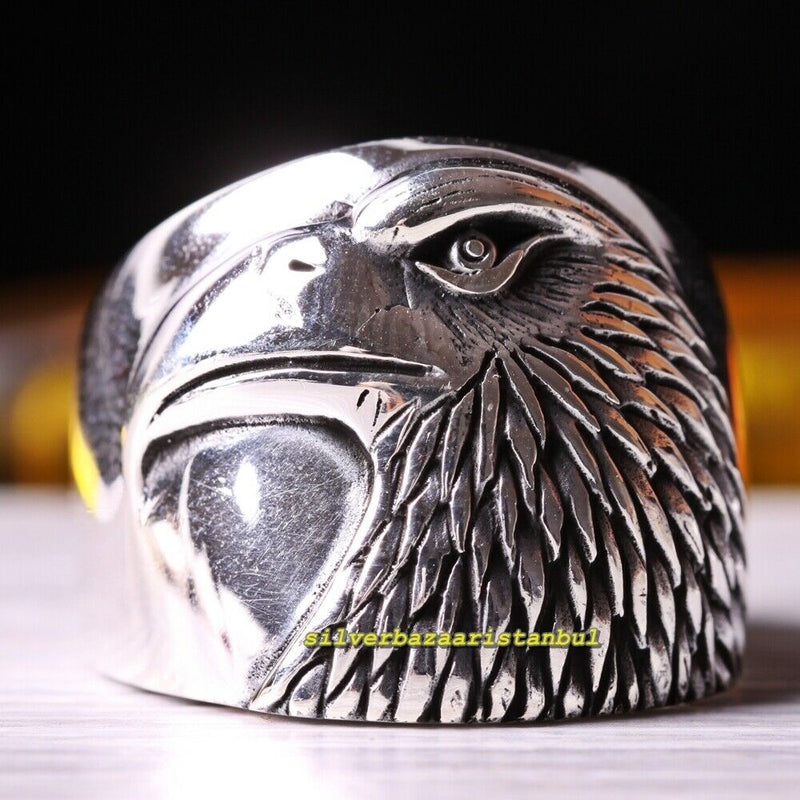 No Stone Angry Eagle Symbol New 925 Sterling Silver Mens Ring silverbazaaristanbul 