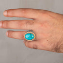 Original 925 Sterling Silver Solid Turquoise Stone Showy Mens Ring silverbazaaristanbul 