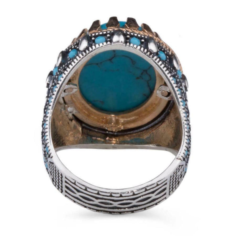 Original 925 Sterling Silver Solid Turquoise Stone Showy Mens Ring silverbazaaristanbul 