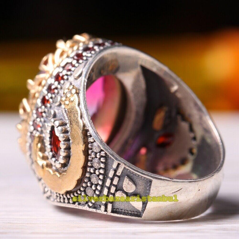 Original Tourmaline and Ruby Stone 925 Sterling Silver Mens Ring silverbazaaristanbul 