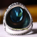 Oval Popular Blue Aquamarine Stone 925 Sterling Silver Mens Ring silverbazaaristanbul 