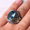 Oval Popular Blue Aquamarine Stone 925 Sterling Silver Mens Ring silverbazaaristanbul 