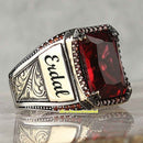 Personal Name Ruby Stone Handmade 925 Sterling Silver Mens Ring silverbazaaristanbul 