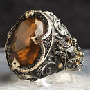 Raid Citrine and Onyx 925 Sterling Silver Handmade Mens Ring silverbazaaristanbul 