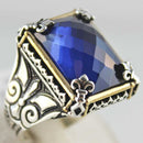 Raid Faceted Sapphire Stone Luxury 925 Sterling Silver Mens Ring silverbazaaristanbul 