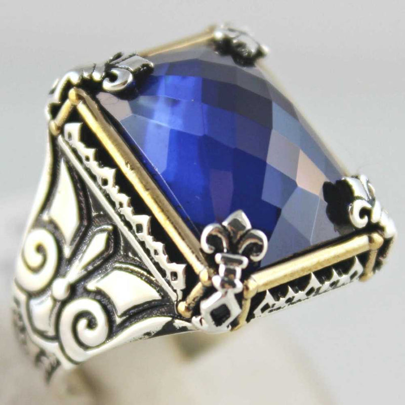 Raid Faceted Sapphire Stone Luxury 925 Sterling Silver Mens Ring silverbazaaristanbul 