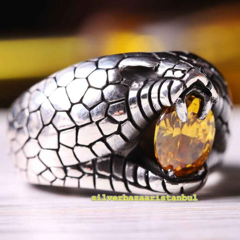 Roaring Lion Handmade Citrine Stone 925 Sterling Silver Mens Ring silverbazaaristanbul 