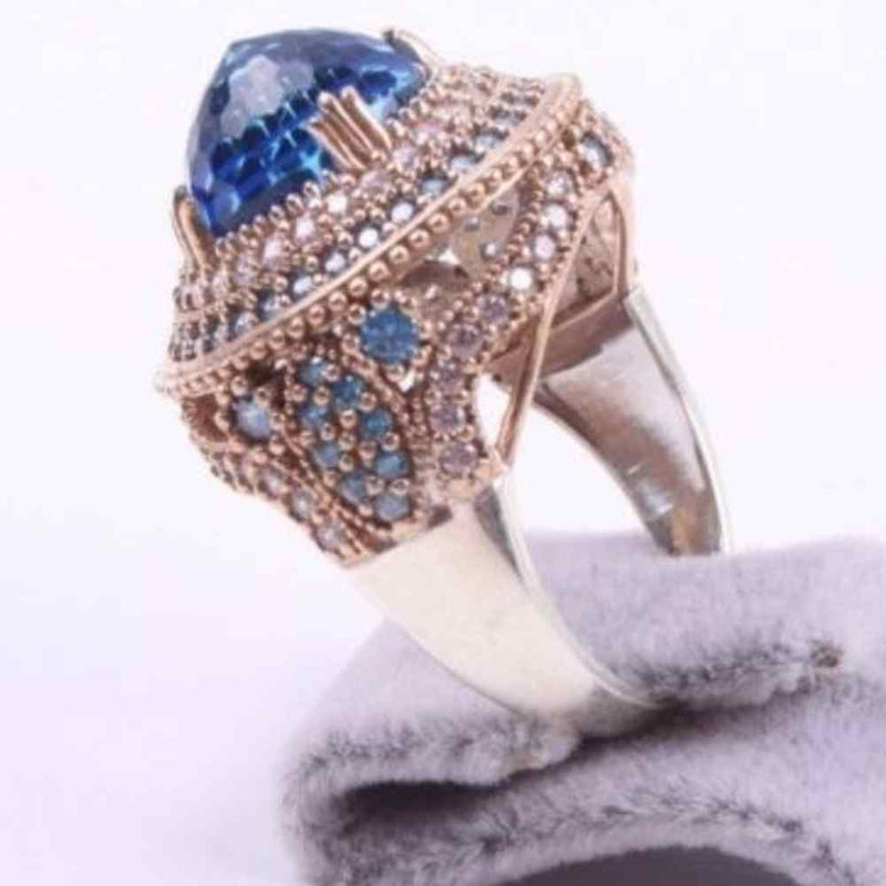 Round Aquamarine Stone 925 Sterling Silver Women Lady Ring silverbazaaristanbul 