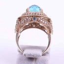 Round Aquamarine Stone 925 Sterling Silver Women Lady Ring silverbazaaristanbul 