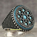 Round Small Multi Turquoise Stones 925 Sterling Silver Mens Ring silverbazaaristanbul 