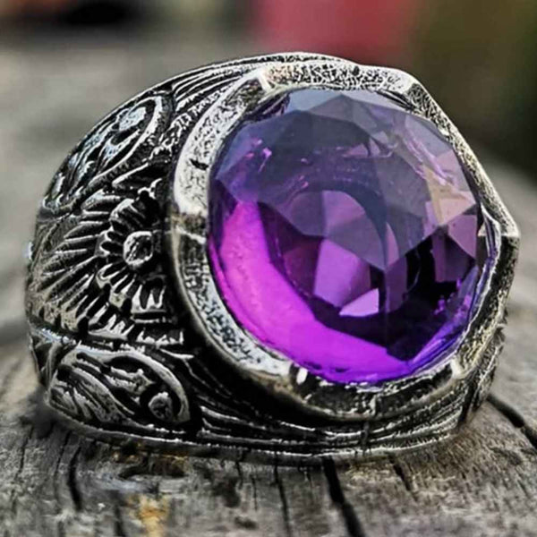 Men’s Ring- Huge Amethyst in Sterling saving Silver, Size 9